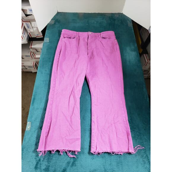 Loft Jeans Size 14 Womens Pink Stretch Pants Ladies Fray Hem Mid Rise Kick Crop - Picture 1 of 13